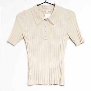 Maje Wool Ribbed Knit Pearl Collared Shirt Size 1